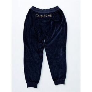 Bebe Black Velour Low Waist Joggers Gold Studded Logo Loungewear Y2K